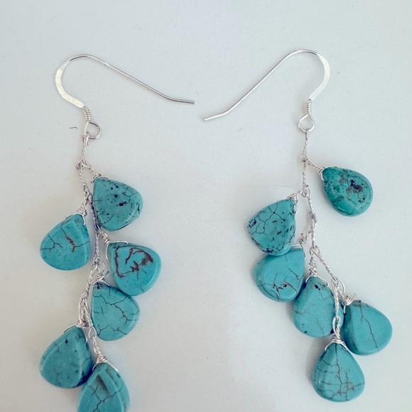 Turquoise cluster Boho  Earrings - Picture 4 of 4